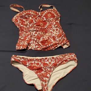 Floral Red and White Swimsuit Set